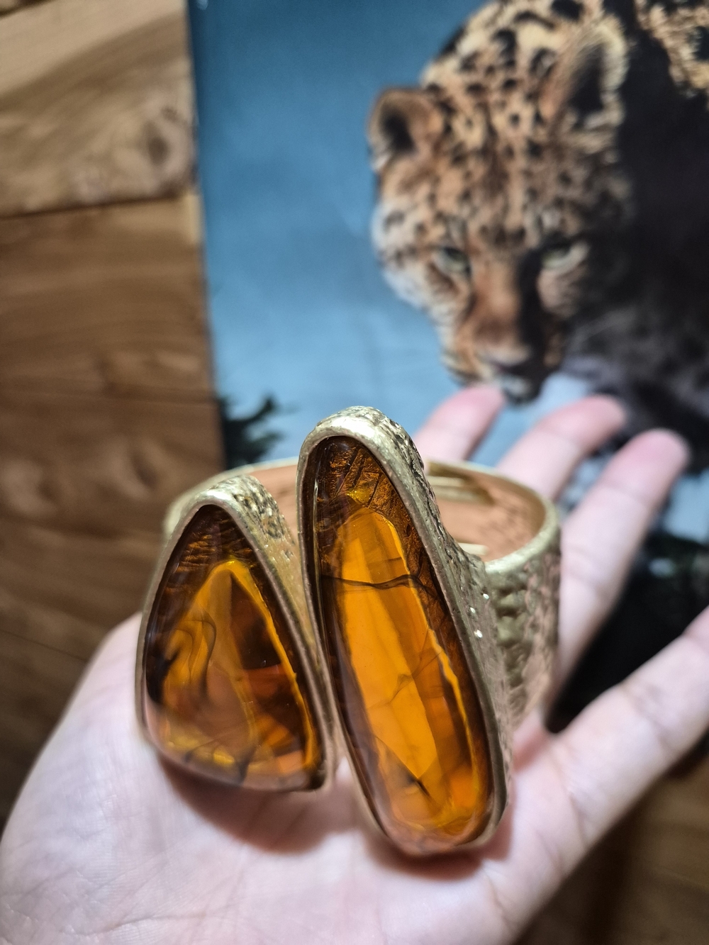 Gold-Tone Amber Gemstone Cuff Bracelet - Women Jewelry